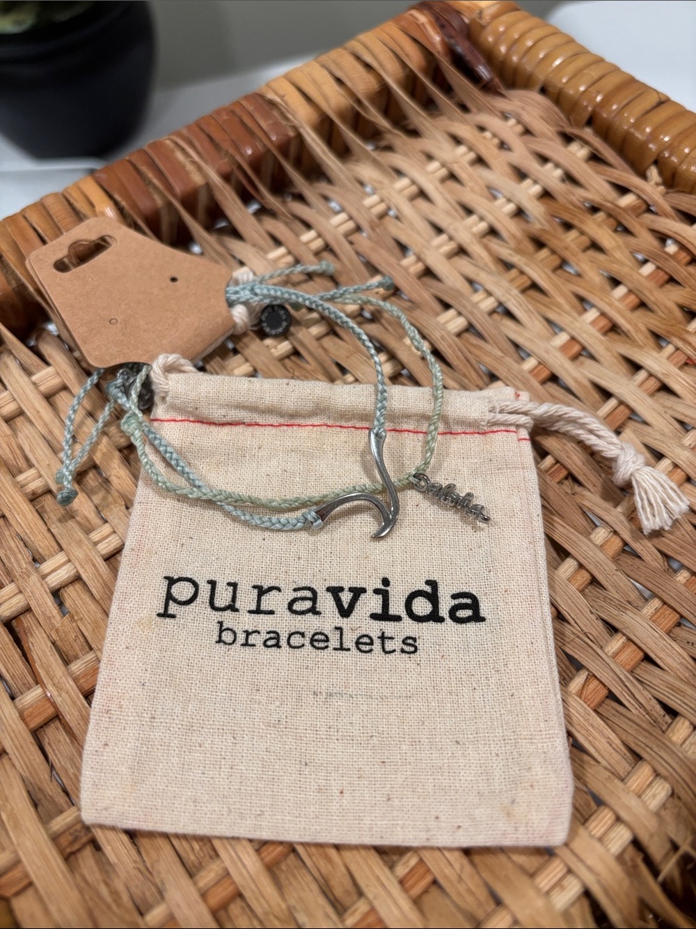 Pura Vida Silver Wave and Aloha Charms Bracelet Set Light Blue Green NWT